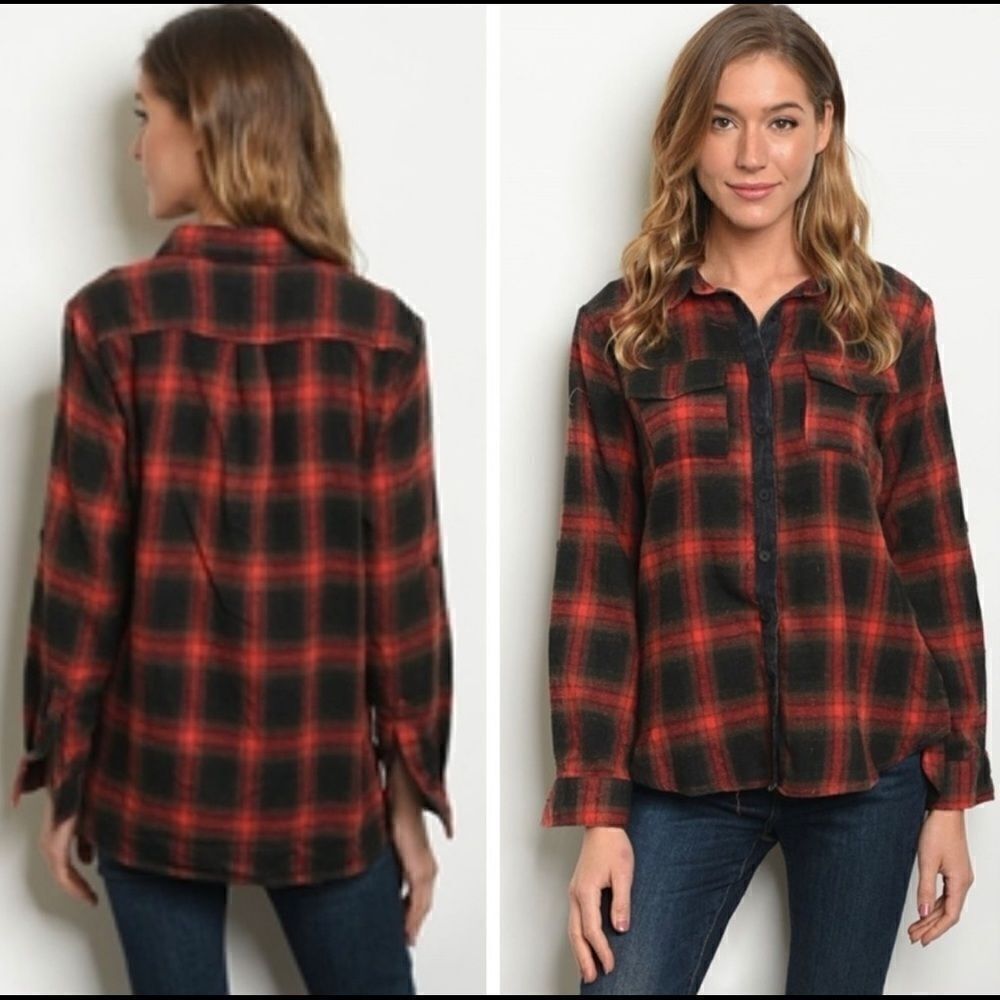 Buffalo plaid  classic anytime wear
Button down tunic, cozy,